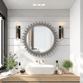 thumbnail image 2 of Wall Mounted Circle Mirrors Vanity Mirror, Vintage 34'' x 34'' Wood Round Hanging Gear Shape Heavy Decorative Mirror For Bathroom Living Room Entryway, 2 of 6