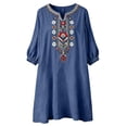 thumbnail image 4 of Summer Dresses for Women Sawvnm Women's Boho Embroidered Tunic Dress V Neck 3/4 Sleeve Casual Loose Mini Dress For Summer Beach, 4 of 6