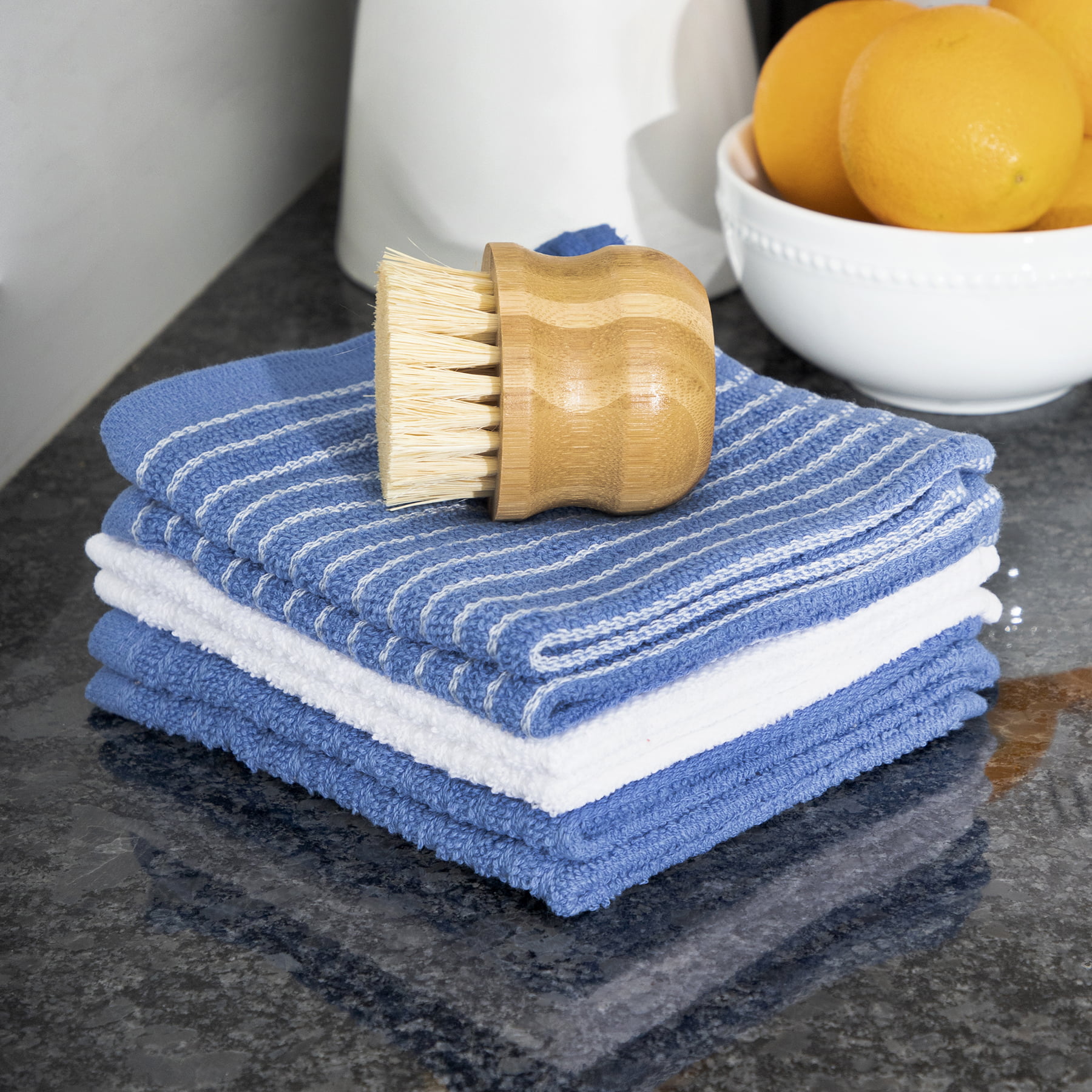 Ritz Gray Cotton Terry Horizontal Stripe Bar Mop Kitchen Towel Set of 4