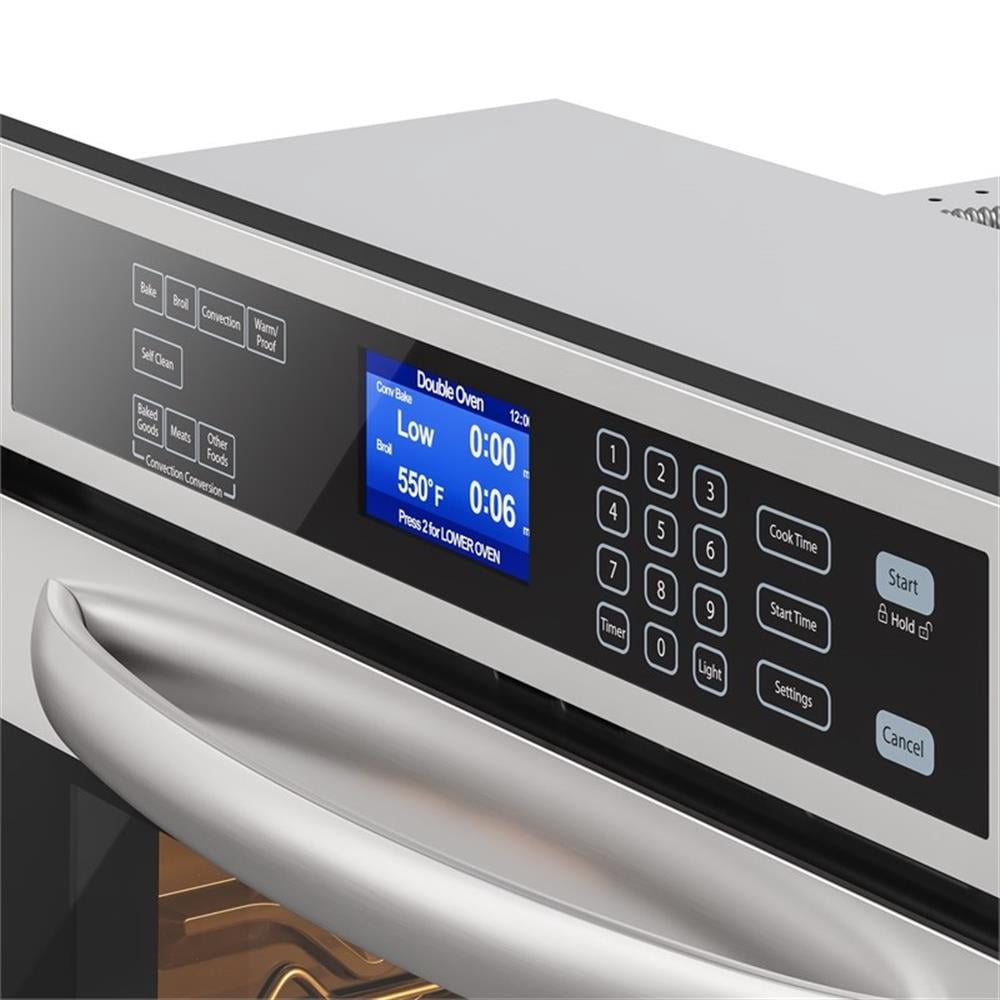 Pemberly Row 5 cu. ft. Stainless-Steel Premium Convection Double-Unit Wall Oven.
