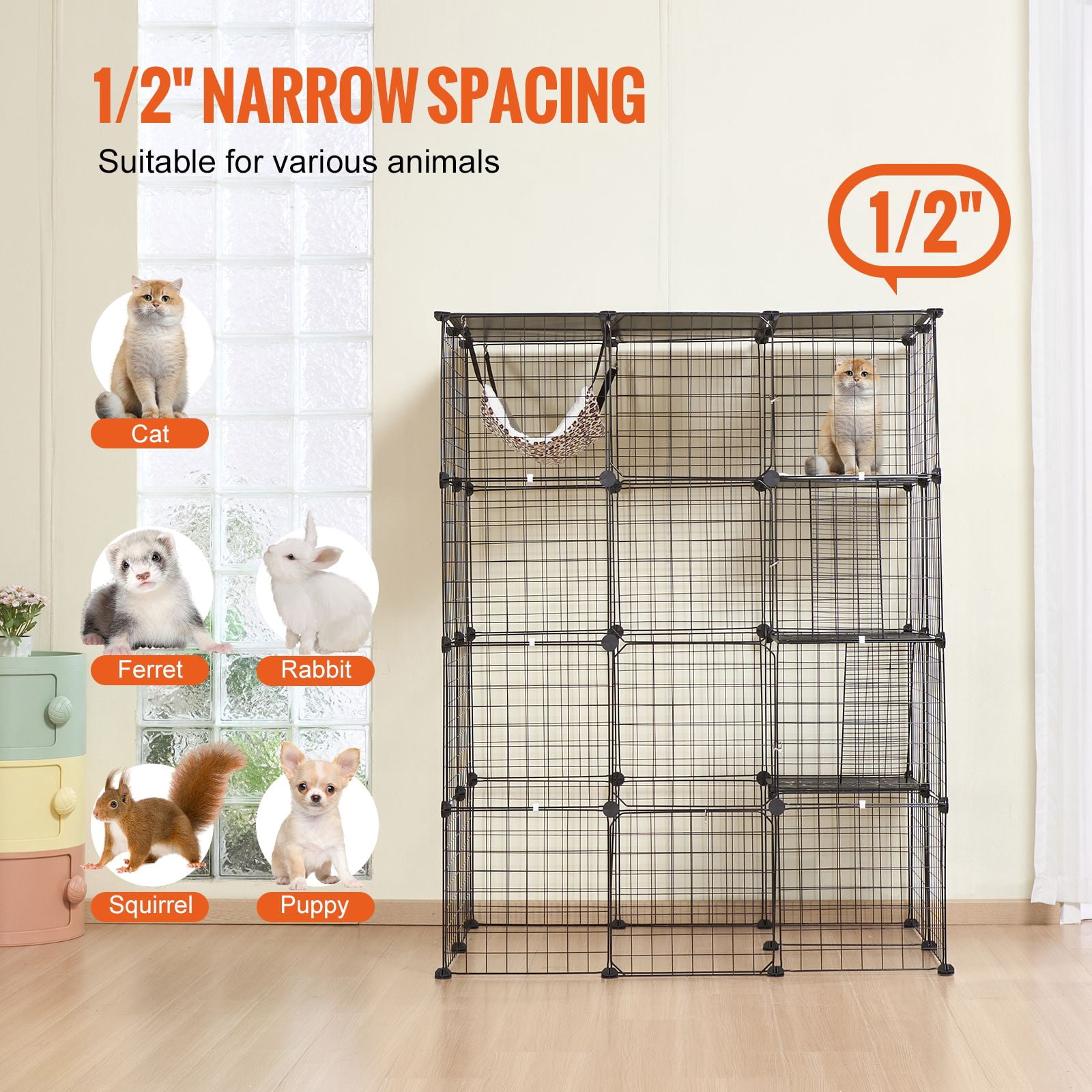 Large 4-tier Cat Cage, Detachable Metal Wire Cat Enclosure, with 4 Front Doors Hammock Ramp ladders, Indoor & Outdoor Crate Exercise Place Ideal for Kitty, Small Animals, Black 41 x 28 x 55"
