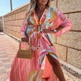 thumbnail image 3 of Women Summer Flower Print Loose Fit V Neck Button High Split Long Dress, 3 of 8