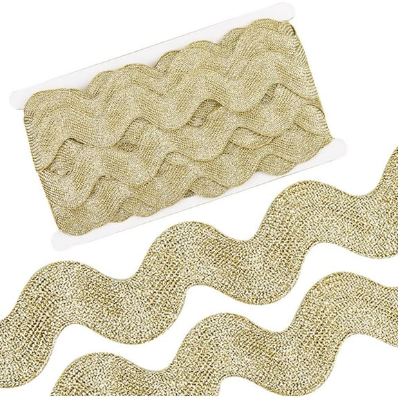 10 Yard 1.58 Inch Metallic RIC Rac Trim Rick Rack Ribbon Jumbo Wave Bending Fringe Lace Trimming for Sewing Glitter Rickrack Zig Zag Fabric Edge Trimming for Crafts Christmas(Light Khaki)