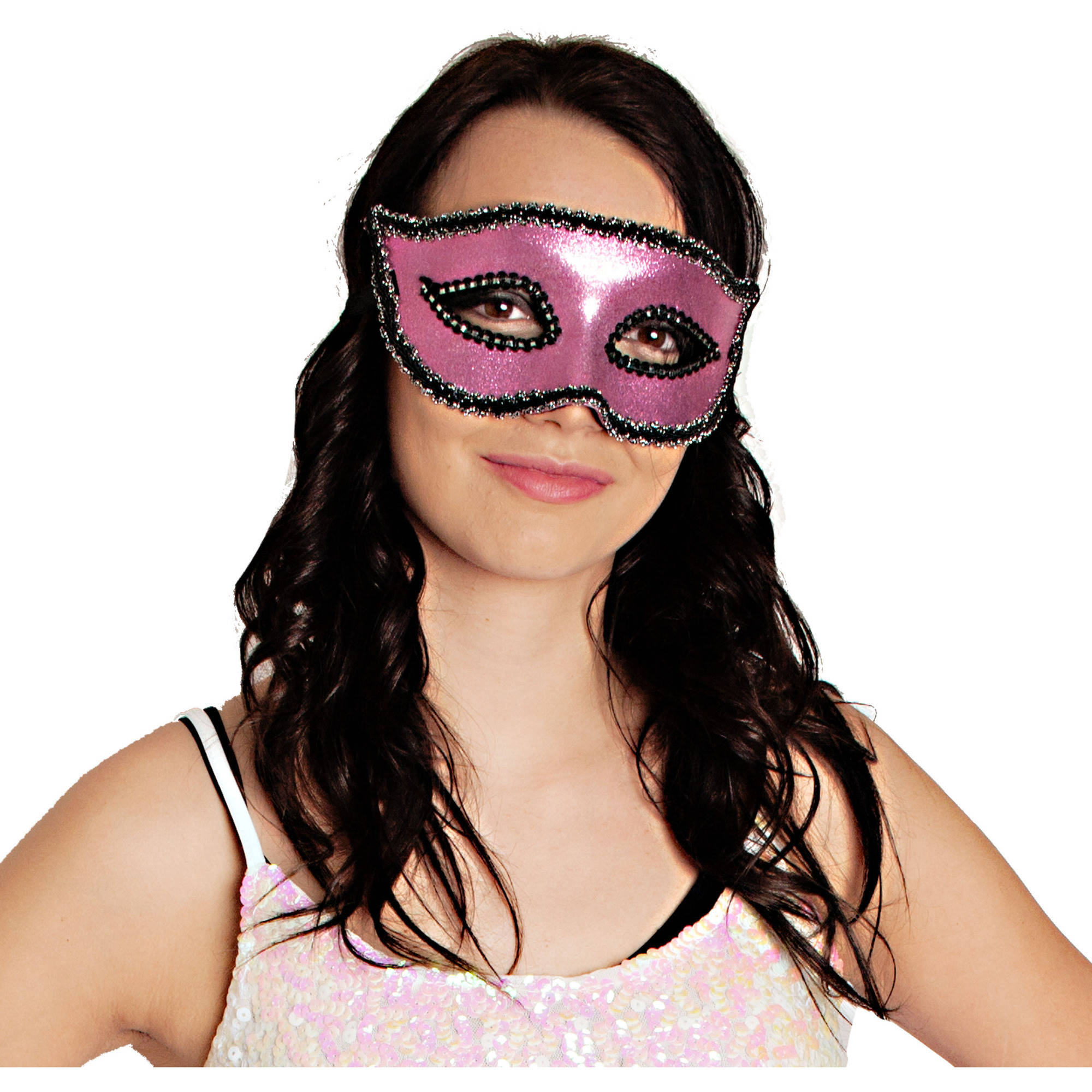 Glitter Hot Pink Masquerade Mask Adult Halloween Costume Accessory