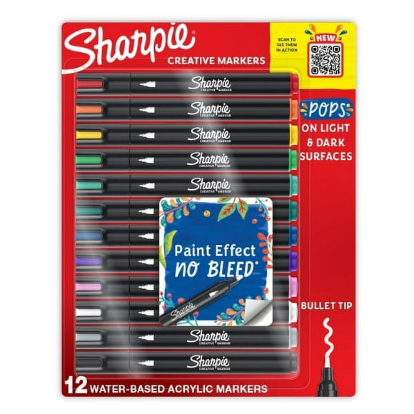 Sharpie Creative Markers, Water-Based Acrylic Markers, Bullet Tip, Assorted Colors,12 Count