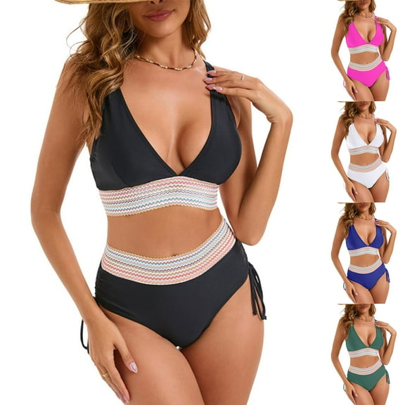 Ynynloco Womens High Waisted Bikini Sets Tummy Control Swimsuits Sexy V Neck Two Piece Bathing Suits, Swim Suits for Women 2025