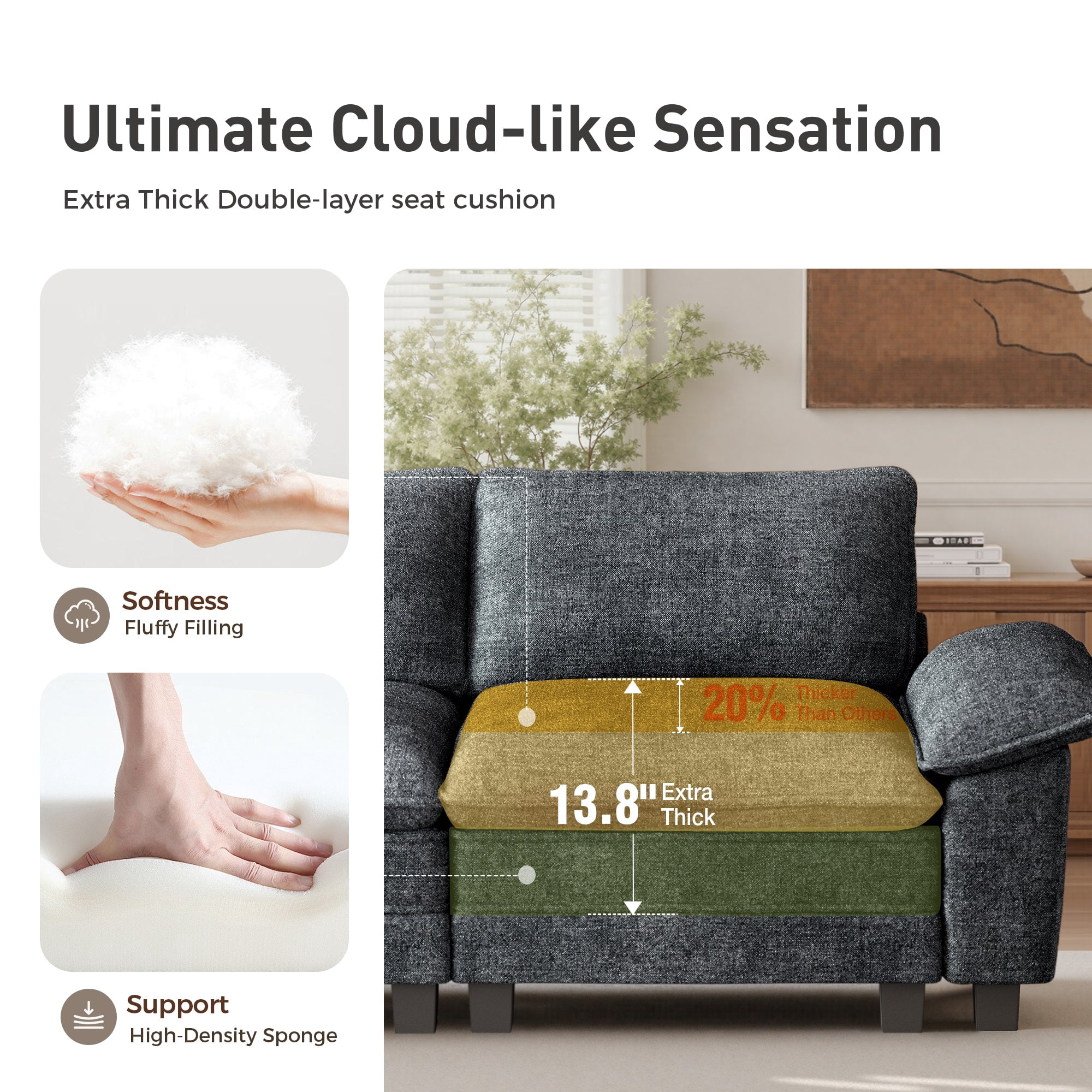 Sophia&William 157.5"L Modular Sectional Sofa Sets, Modern Chenille Cloud Couch Sofa Oversized 6-Seat Sofa & 4 Pillows & 2 Ottomans for Living Room,Blue