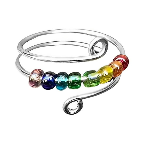 Qarigey Anillo de cuentas de arcoíris, ajustable, abierto, descompresión, moda, boda, vacaciones, fecha de viaje, joyería delicada Ropa, zapatos y accesorios Miscelánea Plata Qarigey AP016142-01