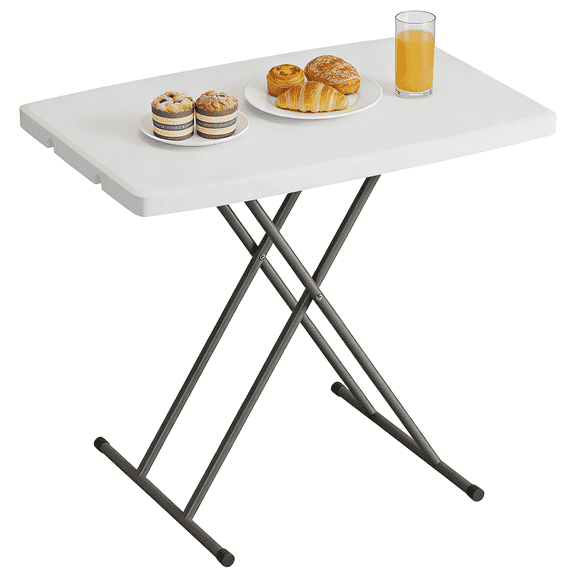 Dkelincs 30" Folding Table for Small Space, Height Adjustable Small Desk TV Tray Portable Utility Foldable Table for Laptop, Camping(White)