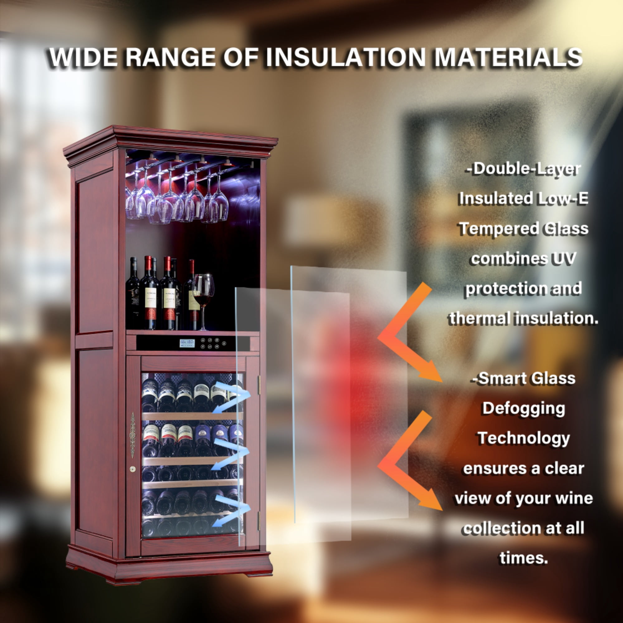 56 bottles Single Zone Wood Wine Cooler with Tempered Glass Door LED Lighting（LTL carry）