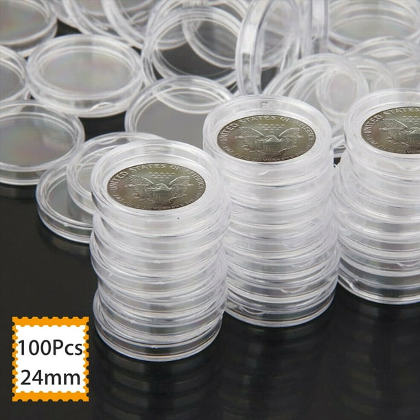 100 Pieces Clear Plastic Coin Capsules, TSV Coin Collection Case with Buckle, Airtight Coin