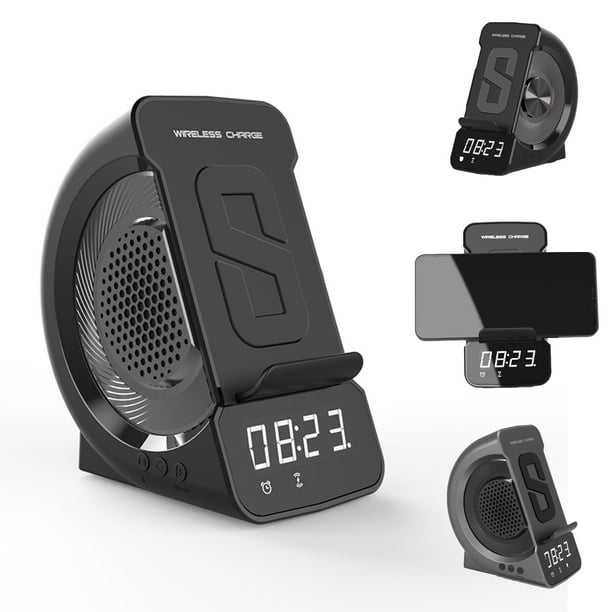 Wisfunlly Alarm Clock with Bluetooth Speaker Wireless Charging Stand