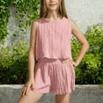 thumbnail image 2 of ZACPNCV Girl's 2 Piece Outfits Kids Tank Top and Paperbag Waist Pocketed Summer Short Sets Pink 8-9 Years, 2 of 9