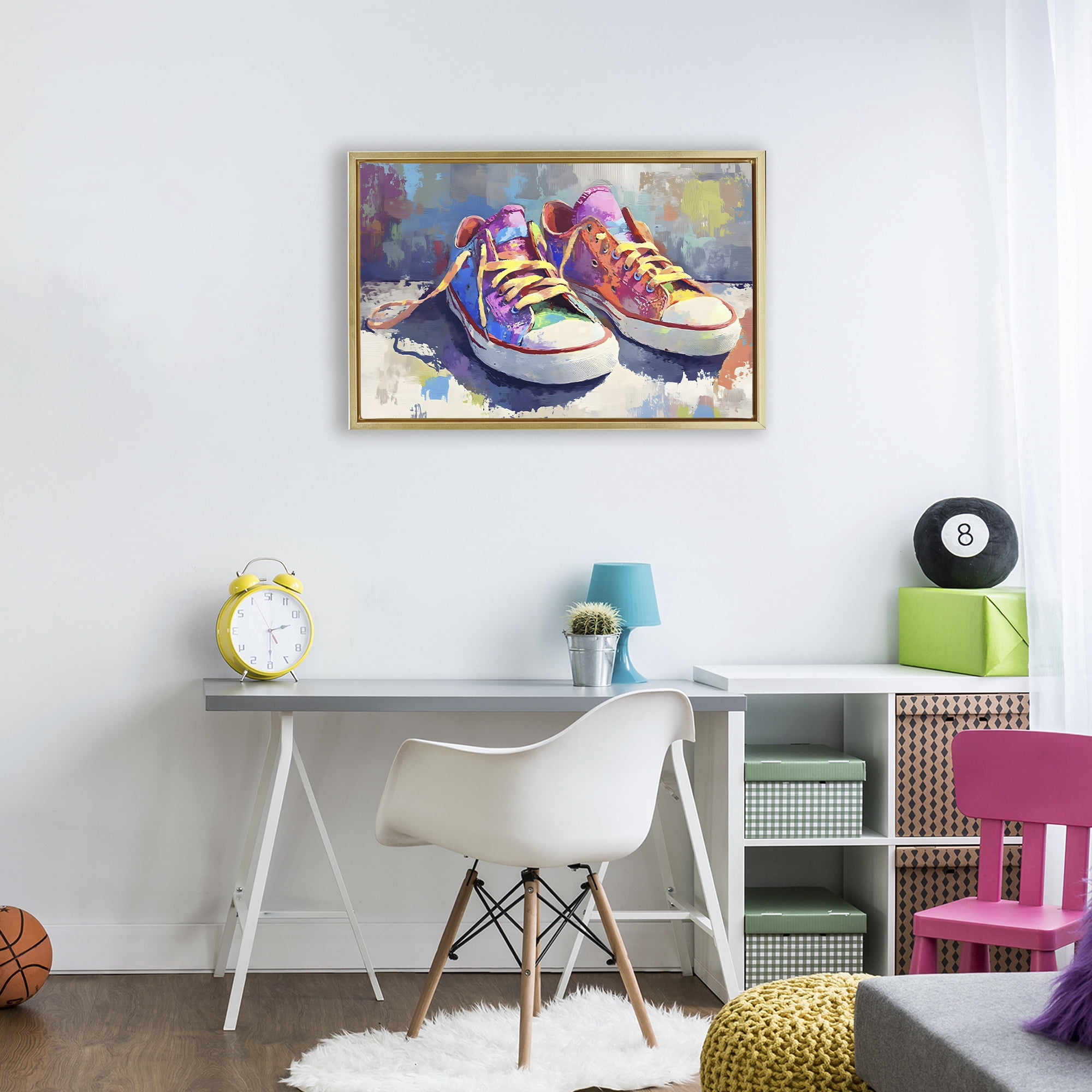 Stupell Industries Colorful Low Top Sneakers Gold Framed Floater Canvas Wall Art, design by Creative Studio