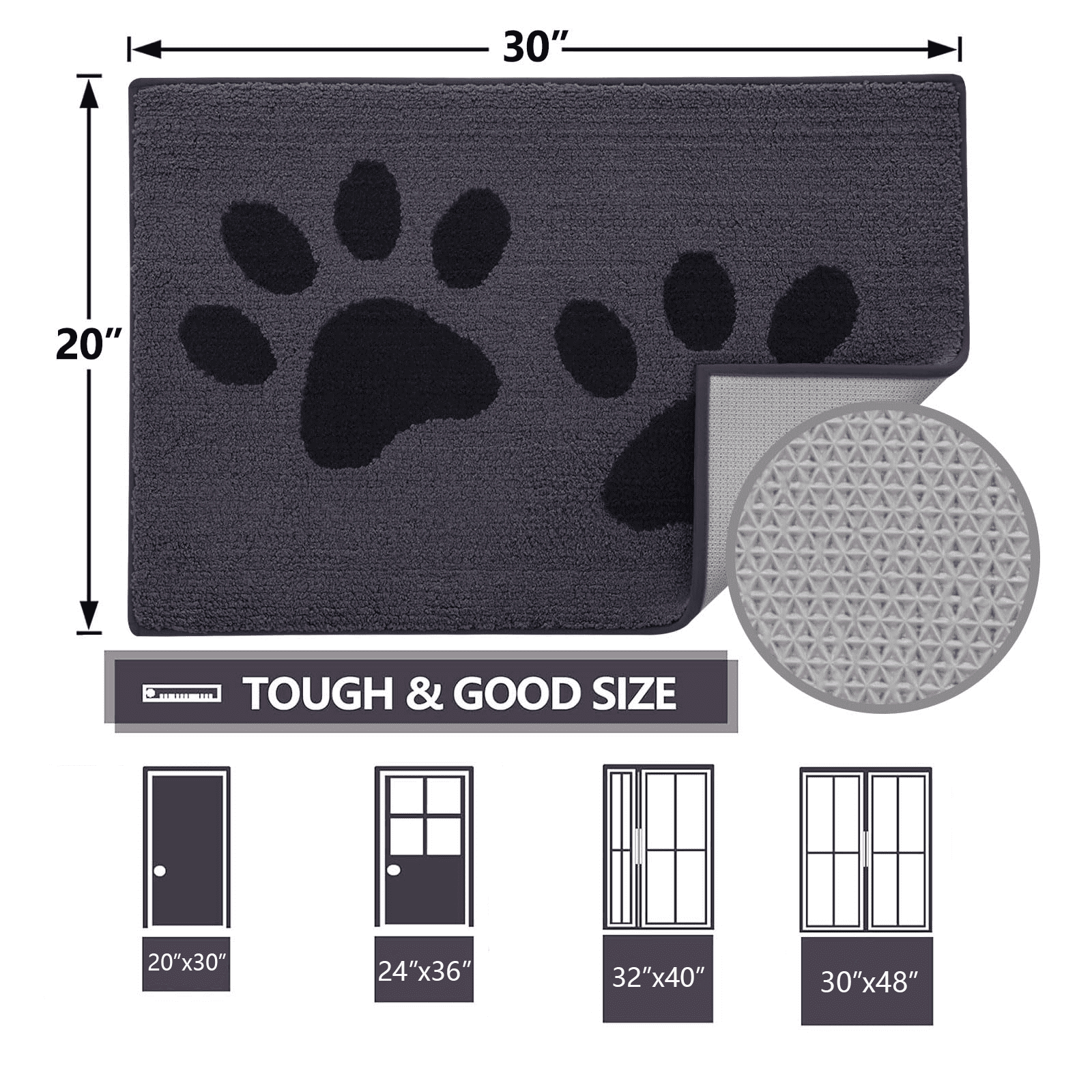 Smiry Dog Door Mats for Muddy Shoes and Paws, Non Slip Low-Profile Washable Indoor Doormats, Absorbent Dirt Trapper Entryway Rugs, 36"x24", Black