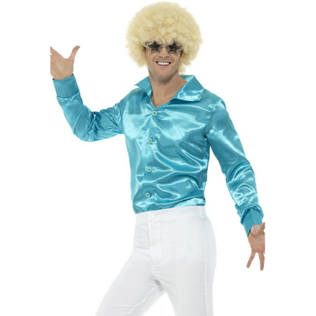 Mens 60s 70s Groovy Dude Blue Disco Shirt Costume