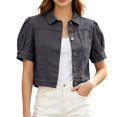 thumbnail image 3 of Miaoju Women's Summer Short Sleeve Crop Denim Trucker Jacket Jean Coat Tops, Grey XXL, 3 of 7