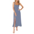 thumbnail image 2 of Dolkfu Blue Summer&Fall Dresses for Women Sleeveless Square Neckline Front High Split Long Fit & Flare Dresses Romance Solid Dresses Light Blue,M, 2 of 5