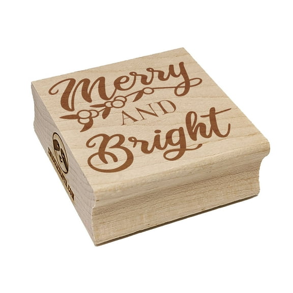 Merry and Bright Mistletoe Christmas Square Rubber Stamp Stamping Scrapbooking Crafting - Small 1.25in