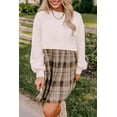 thumbnail image 5 of Chic Beige Plaid Patchwork High Waist Sweatshirt Mini Dress for Women | [ZhiHiMeRi] | (US 12-14)L, 5 of 7