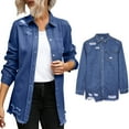 thumbnail image 2 of Vedolay Womens Jackets Women's Casual Long Sleeve Coat with Fringe Rhinestones Jean Jacket,Blue L, 2 of 5