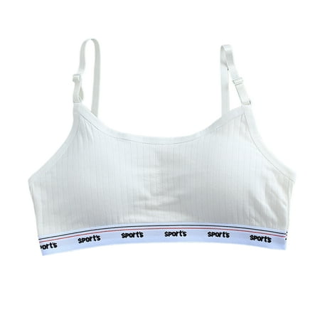 

Children Girls Spaghetti Strap Bra with Chest Pad Ribbed Plain Solid Color Letters Bralette Sling Vest Sports Training Underwear Crop Top Undercloth