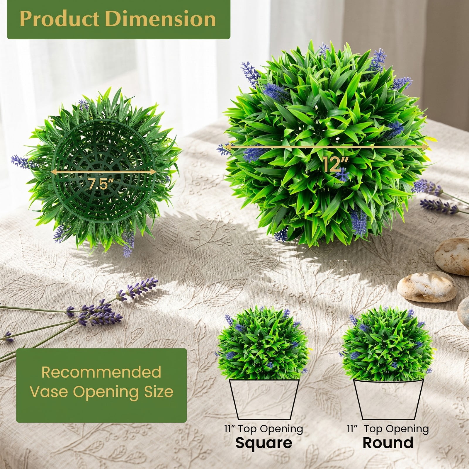 ALPULON 2 Pieces 12 Inch Artificial Lavender Topiary Balls with Flowers Faux Boxwood Ball Fake Plants for Indoor Outdoor Garden Home Front Porch Wedding, Purple Green