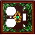 thumbnail image 4 of Metal Light Switch Plate Cover Elegant Maroon Green Leaf Damask Frame FRA027, 4 of 13