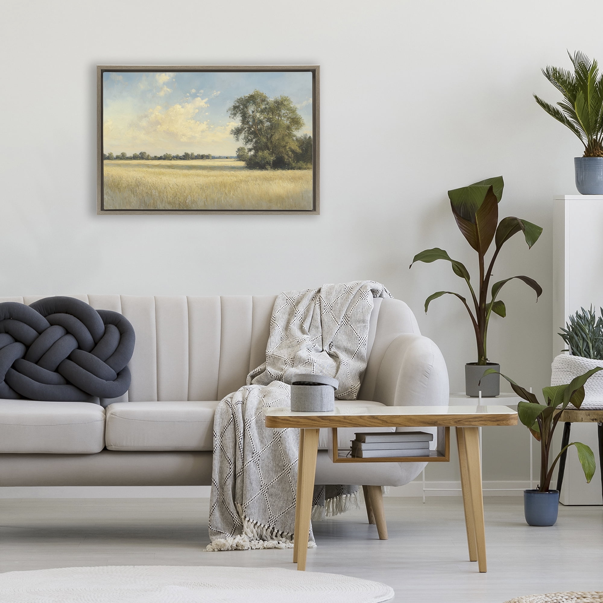 Stupell Industries Serene Wheat Field at Noon Brown Framed Floater Canvas Wall Art, design by Petal Prints Design