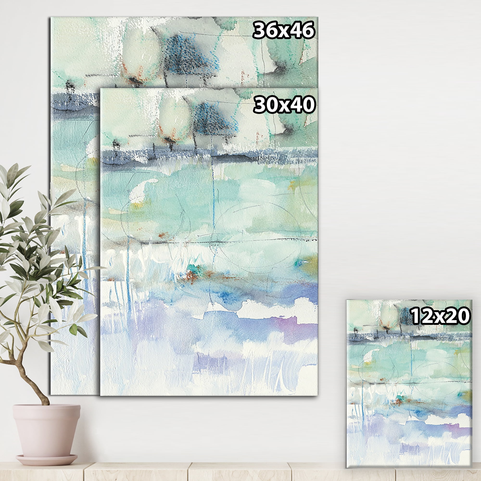 Designart 'Blue Abstract Panel II' Geometric Premium Canvas Wall Art
