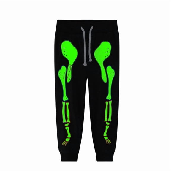 CONZONE Halloween Boys Sweatpants Glow In The Dark Sweat Pants for Child Elastic Waist Hallowmas Skeleton Graphic Wide Leg Jogger Pants with Pockets
