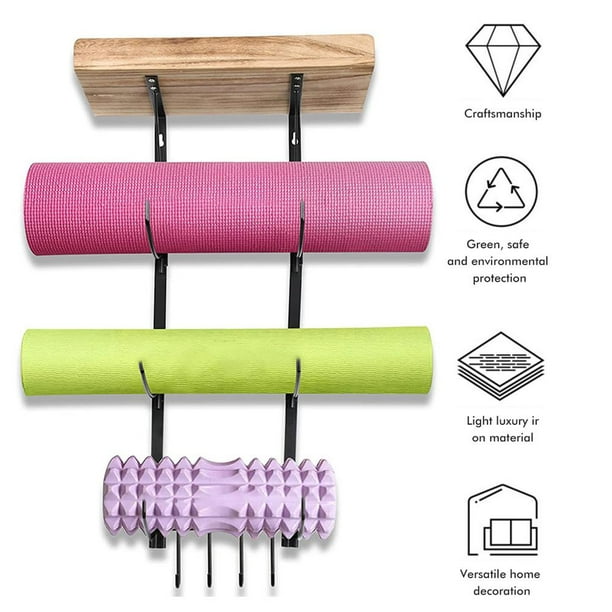  Yoga Mat Holder Wall Mount,Home Gym Equipment  Accessories,Thick Accessories Meditation Yoga Mat,with Wood Floating  Shelves and 4 Hooks for Hanging Foam Roller and Resistance Bands at Fitness  Class or 
