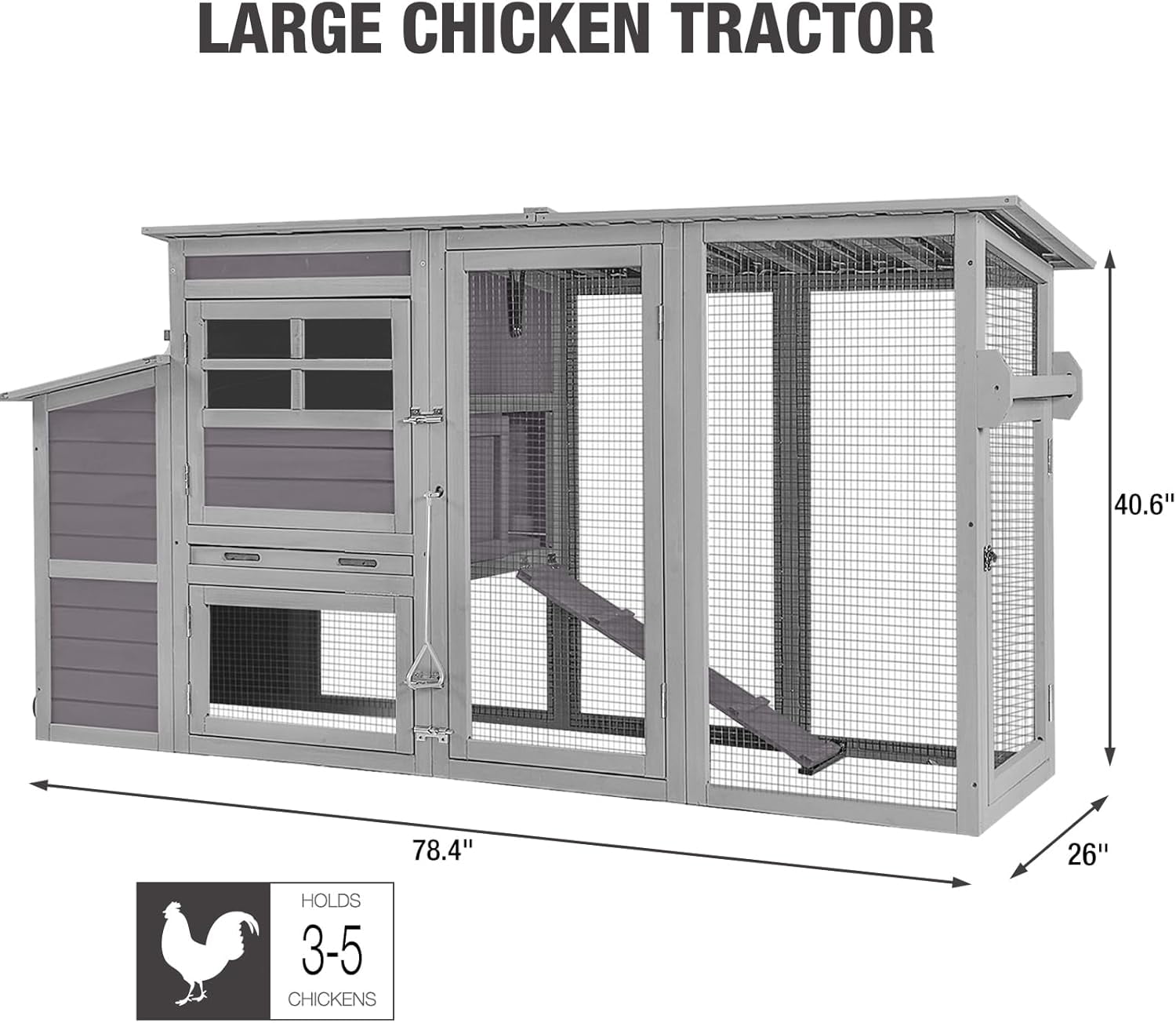 Aivituvin 78.4"Large Chicken Coop with Run, Mobile Portable Hen House Poultry Cage for 4-6 Chickens with Wheels, Nesting Box, Metal Tray, Waterproof