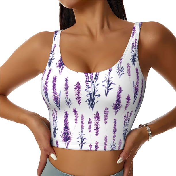 Balery Lavender Flowers Sujetadores deportivos con espalda cruzada para mujer, acolchados, sin costuras, de alto impacto, ideales para yoga, gimnasio, entrenamiento y fitness.-Small