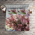 thumbnail image 2 of Ambesonne Flower Quilted Coverlet 3 Pcs, Spring Blooming Nature, King Size, Pink Green, 2 of 2
