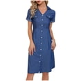 thumbnail image 1 of Birdeem Robe d'Été Ajustée en Denim pour Femme à Manches Courtes et Col en V Robe, 1 of 12