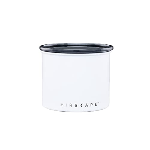 Airscape Stainless Steel Coffee Canister | Food Storage Container | Patented Airtight Lid | Push Out Excess Air Preserve Food Freshness (Small, Matte White)