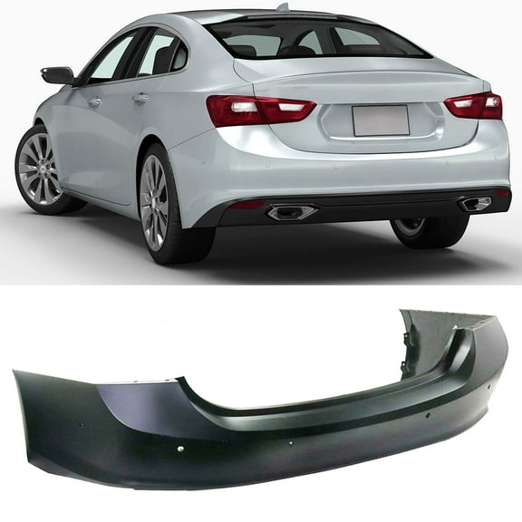 Unpainted Rear Bumper Cover Fit for Chevrolet Malibu 2016 2017 2018, with Park Assist Sensor Holes, 16-18 Malibu Rear Bumper
