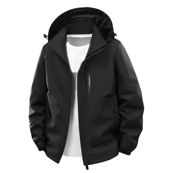 Mrmaere Men's Hooded Jacket Windproof Fabric Full-Zip Functional Stylish Outerwear for Daily & Outdoor Black L