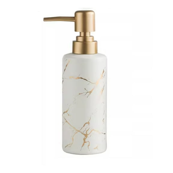 Qeeadeea Marble Soap Dispenser For Bathroom, Hand Ceramic Soap Dispenser, Gold Soap Dispenser, Refillable Lotion Dispenser-White-250ml/8.8oz