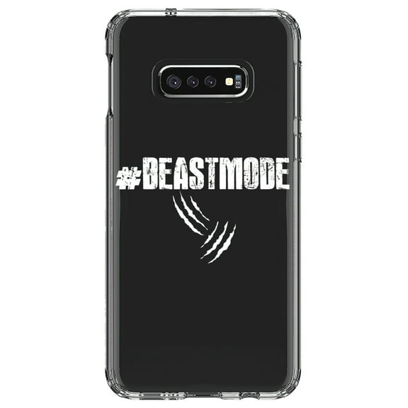 DistinctInk Clear Shockproof Hybrid Case for Samsung Galaxy S10e (5.8" Screen) - TPU Bumper Acrylic Back Tempered Glass Screen Protector - #Beastmode Beast Mode