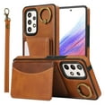 thumbnail image 2 of for Samsung Galaxy A32 5G Wallet Case with Card Holder - PU Leather Case for Women & Girls, Wrist Hand Strap, Secure Finger Ring, Shockproof Protective Phone Cover for Galaxy A32 5G, Brown, 2 of 7