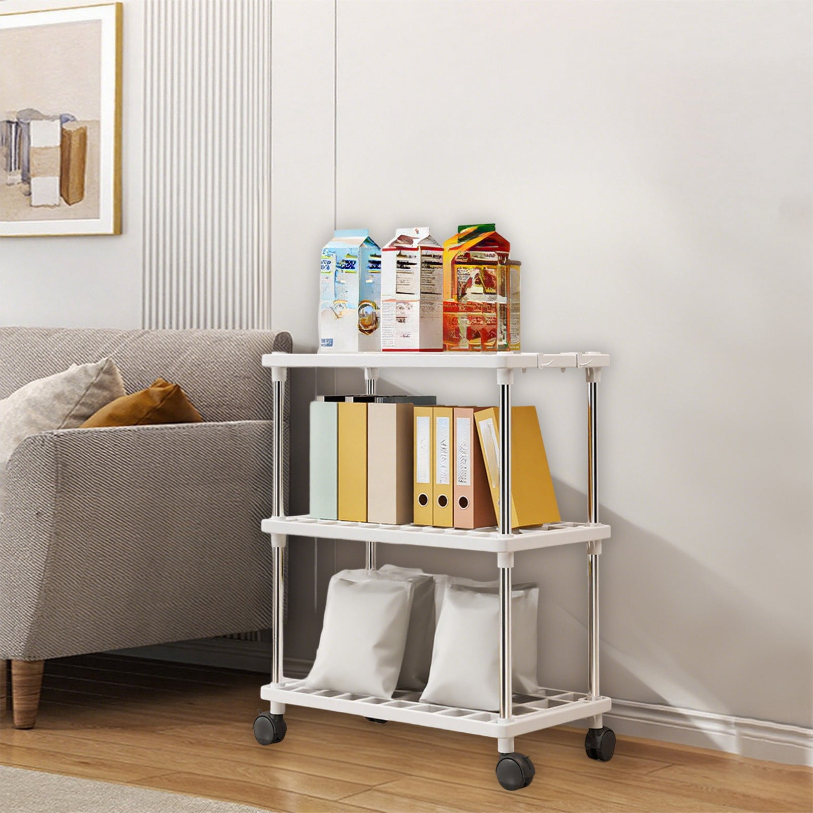Usloyux Under $5 Freestanding Shelf Bathroom Organizer,2/3 Tier Storage Shelves with Wheels,Plastic and Metal Shelf Storage Rack Organizer,Standing Shelf for Bathroom Kitchen Closet