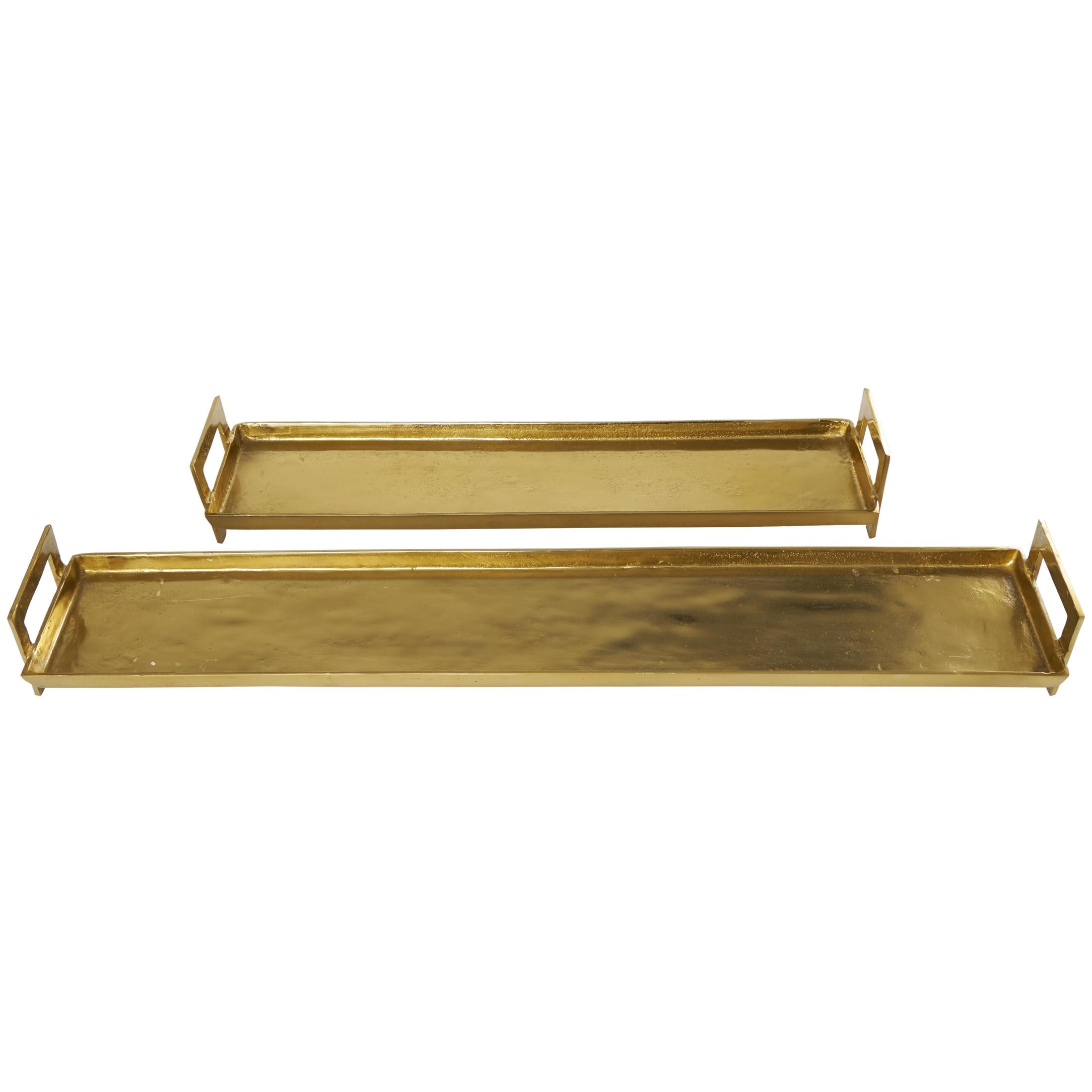 DecMode 35", 26"W Brass Aluminum Metal Nesting Tray with Metal Handles, 2-Pieces