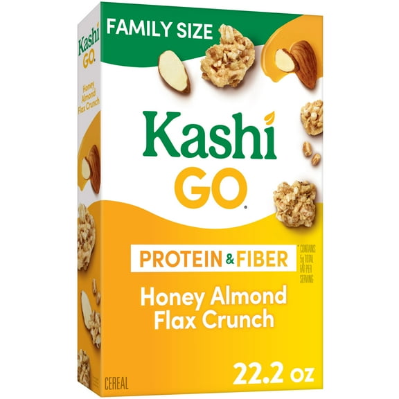 Kashi GO Breakfast Cereal, Vegetarian Protein, Fiber Cereal, Family Size, Honey Almond Flax Crunch, 22.2oz Box (1 Box)