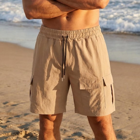 DayScoop Mens Summer Shorts Solid Color Bottoms Casual Linen Fashion Outdoor Daily Breathable Straight Leg Short Pants