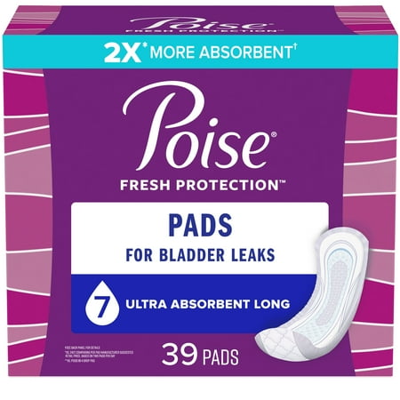 Poise Incontinence Pads for Women 7 Drop Ultra Absorbency Long 39Ct
