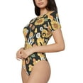 thumbnail image 2 of Fotbe Women Short Sleeve Bodysuit Round Neck Mushrooms Honeycomb Bodysuit For Women Round Neck Scoop Neck Long Sleeve Stretch Tops Jumpsuit-Small, 2 of 9