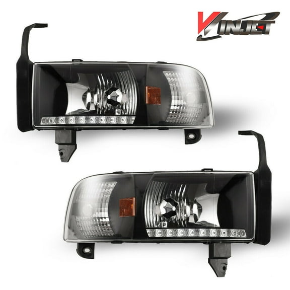 For 94-02 Dodge Ram 1500 2500 3500 Headlights LED DRL Front Lights Black Clear