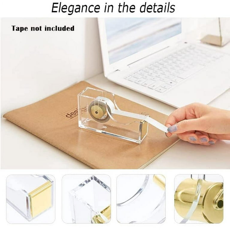 Gold Desk Accessories Stapler 9 Set ,Acrylic Stapler Set for Gift,with  Stapler, Tape Dispenser, Staple Remover, Clips,2 Ballpoint Pens Ruler,  Scissors